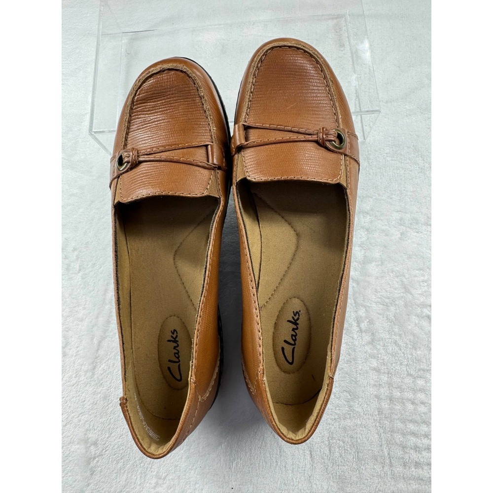 Clarks Ashland Ice Slip-On Loafer Women's 9M Brown Leather Round Toe Comfort